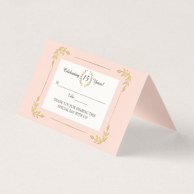 Guld Laurel Löv  Rosa Wandequinceanera Kort (Framsida)