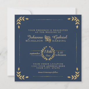 Guld Laurel Löv Typography Modern Bröllop Inbjudningar