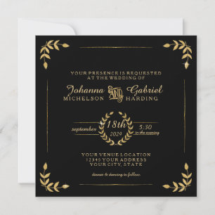 Guld Laurel Löv Typography Modern Simple Bröllop Inbjudningar