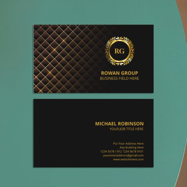 Guld Laurel Löv Vapensköld | Diamond Mönster | Lyx Visitkort (Skapare uppladdad)