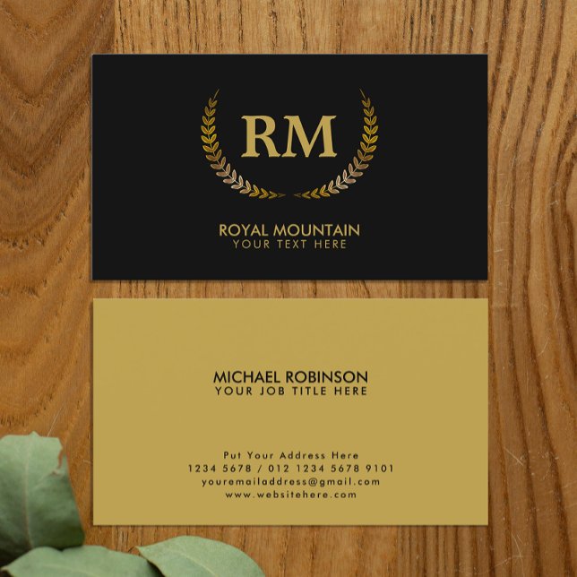 Guld Laurel Lövs | Elegant Inledande på svart Visitkort (Skapare uppladdad)