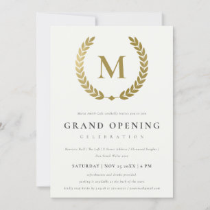 Guld Laurel Monogram Ornate Grand Open Inbjudan