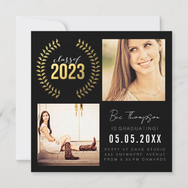 Guld Laurel Wandeand Class of 2023 Student Photo Meddelande (Framsida)