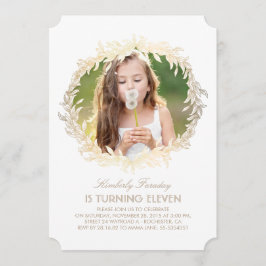 Guld Laurel Wandeine Vit Elegant Fotofödelsedag Inbjudningar