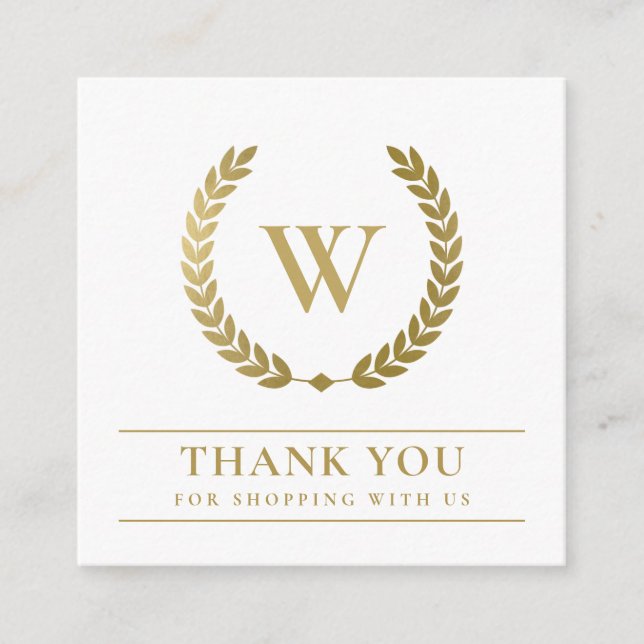 GULD LAUREL WREATH INITIAL LOGOTYP Business TACK Fyrkantigt Visitkort (Framsida)