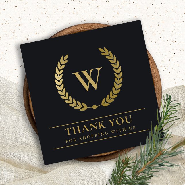 GULD LAUREL WREATH INITIAL LOGOTYP Business TACK Fyrkantigt Visitkort (Skapare uppladdad)