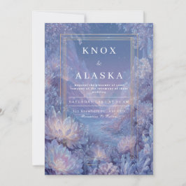 Guld Lavendel Blå Vinca Kristall Fantasi Bröllop Inbjudningar