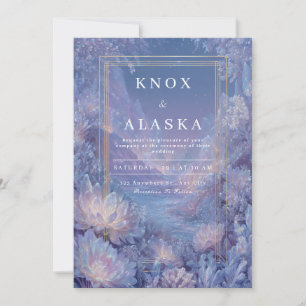 Guld Lavendel Blå Vinca Kristall Fantasi Bröllop Inbjudningar