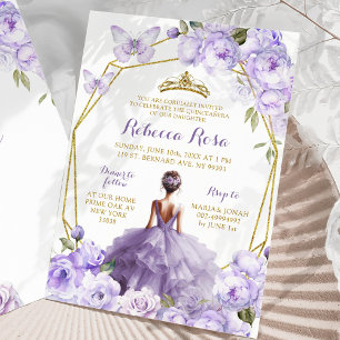Guld Lavender Lila Blommigt Butterfly Quinceañera Inbjudningar