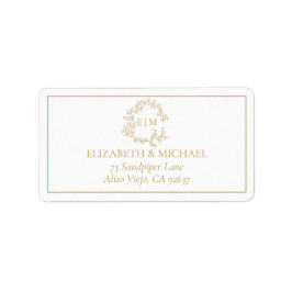 Guld Leafy Vapensköld Monogram Bröllop Adress Adressetikett