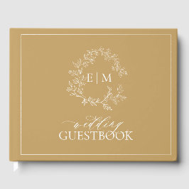 Guld Leafy Vapensköld Monogram Bröllop Guest Bok