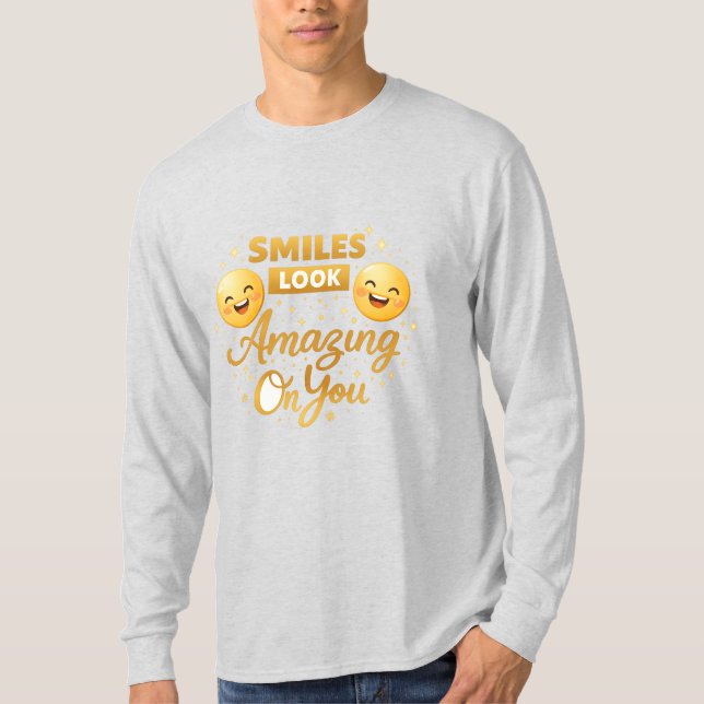 Guld Leende Skript Långärmad T-Shirt (Framsida)