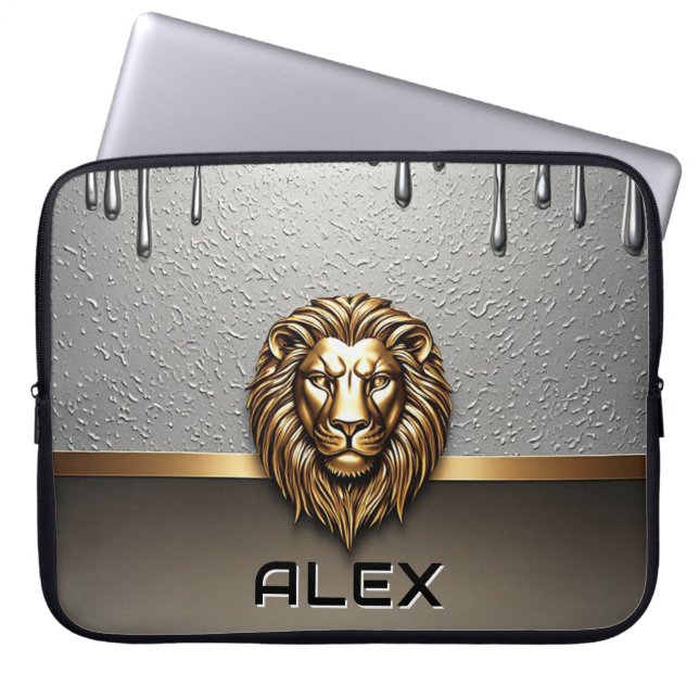 Guld Lejon Relief Med Metallisk Textur 🦁 Laptop Fodral (Framsidan)