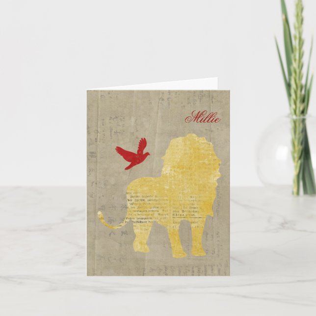 Guld Lejon Silhouette Personlig Notecard Anteckningskort (Framsida)