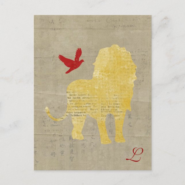 Guld Lejona Silhouette Monogram-vykort Vykort (Framsida)