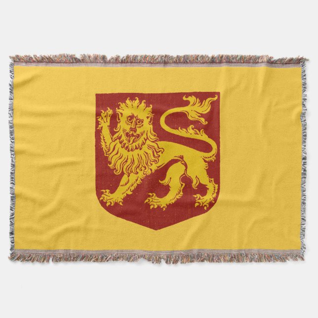 Guld- lejont på rött skyddar heraldik mysfilt (Framsidan)