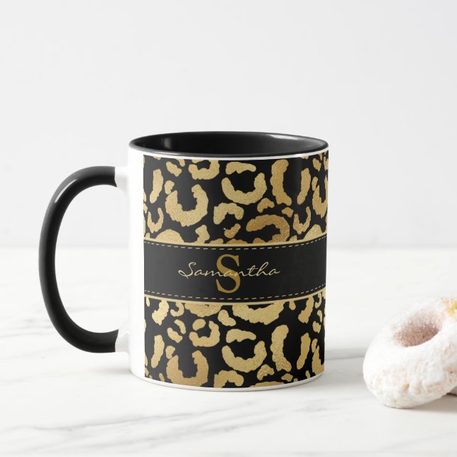 Guld leopard anpassningsbar kaffe mugg (Med munk)