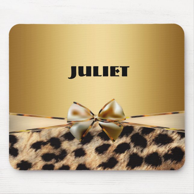 Guld Leopard Cheetah Animal Print Bow Mouse Pad Musmatta (Framsidan)