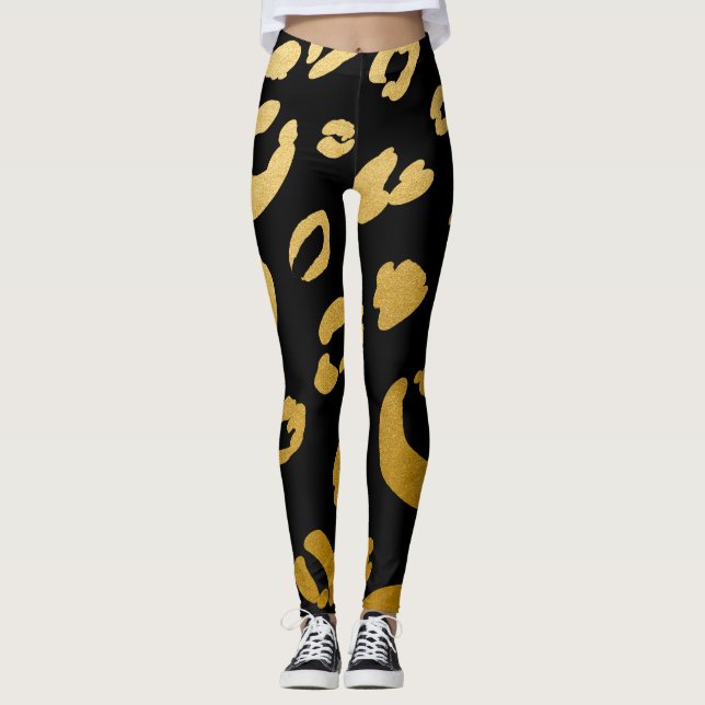 Guld Leopard Cheetah Vild Animal Print Chic Leggings (Framsida)