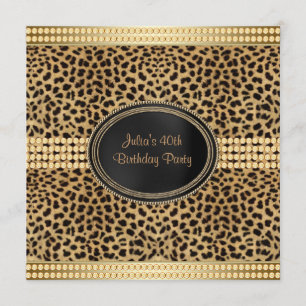 Guld Leopard Födelsedagsfest Inbjudningar