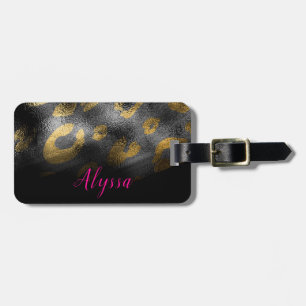 Guld Leopard Gepard Exotiskt Tryck Svarta Skuggor Bagagebricka