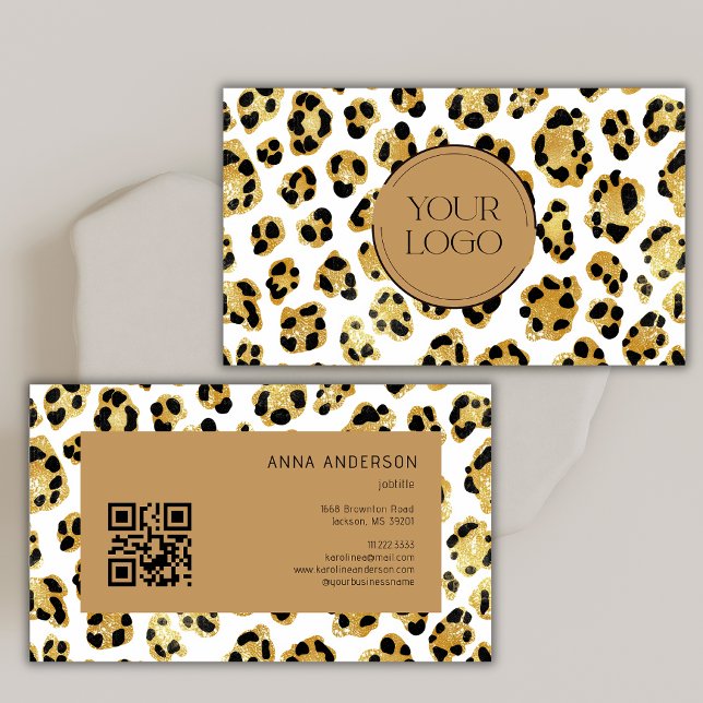 Guld Leopard Gepard Tryck Anpassad Logo QR-kod Visitkort (Skapare uppladdad)