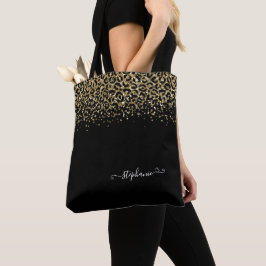 Guld Leopard Glitter Monogram Black Tygkasse