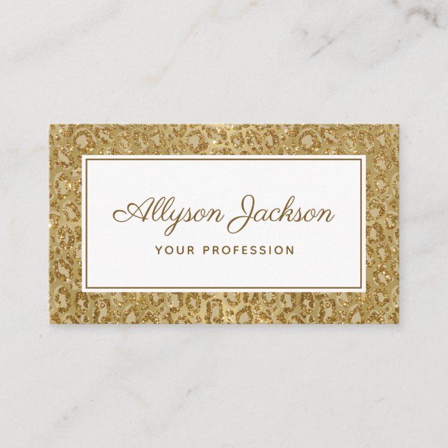 Guld Leopard Glitter Visitenkort Visitkort (Framsida)