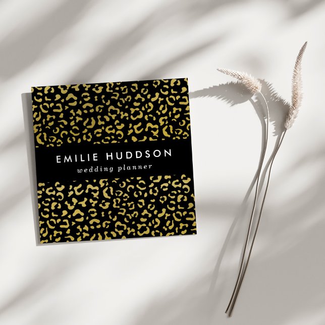 Guld Leopard, Guld Glitter, Leopard Mönster Fyrkantigt Visitkort (Skapare uppladdad)