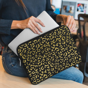 Guld Leopard, Guld Glitter, Leopard Mönster Laptop Fodral