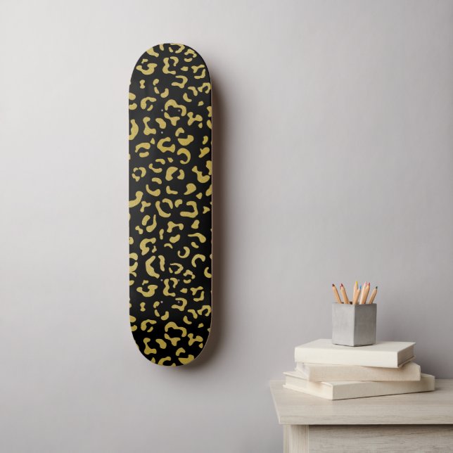 Guld Leopard, Guld Glitter, Leopard Mönster Mini Skateboard Bräda 18,5 Cm (Väggkonst)