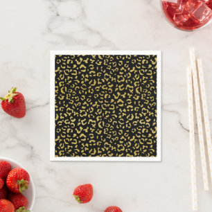 Guld Leopard, Guld Glitter, Leopard Mönster Pappersservett
