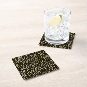 Guld Leopard, Guld Glitter, Leopard Mönster Underlägg Papper Kvadrat