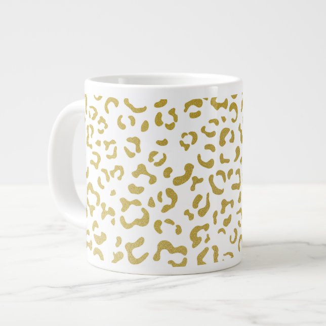 Guld Leopard, Guld Glitter, Leopard Print Jumbo Mugg (Framsida vänster)