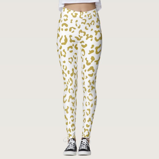 Guld Leopard, Guld Glitter, Leopard Print Leggings (Framsida)