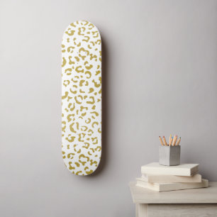 Guld Leopard, Guld Glitter, Leopard Print Mini Skateboard Bräda 18,5 Cm