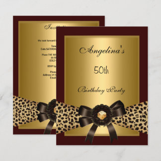 Guld Leopard Kaffe Brun Svart 50-årsdag 3 Inbjudningar