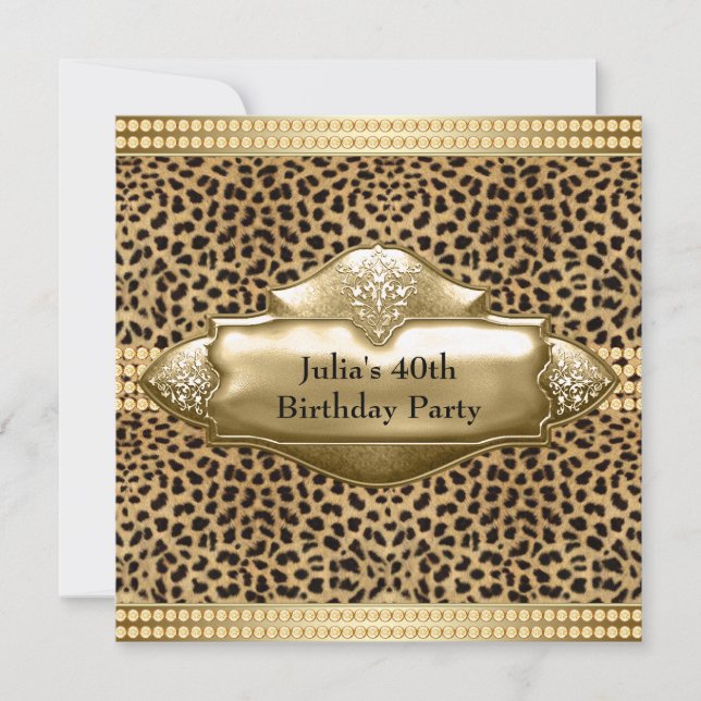 Guld Leopard Kvinnas Födelsedagsfest Inbjudningar (Framsida)