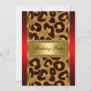Guld Leopard och röd Art Deco inbjudan