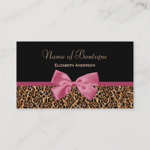 Guld Leopard Päls Chic Mauve Rosa Bow Boutique Visitkort
