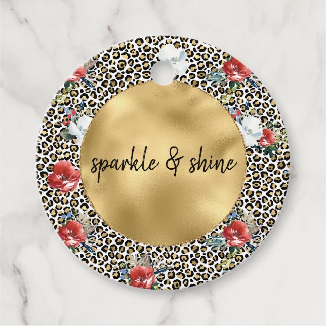 Guld Leopard Print Blommigt personlig Citat Gåvor Etiketter (Framsida)