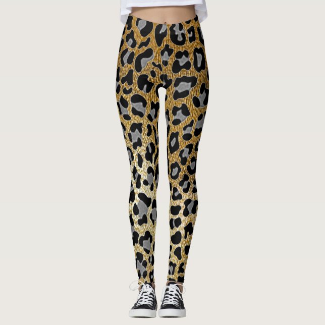 Guld Leopard Print Leggings  (Framsida)