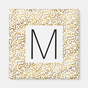 Guld Leopard Print Monogram Magnet
