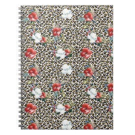 Guld Leopard Print Red White Blommigt Anteckningsbok