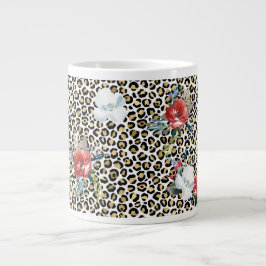 Guld Leopard Print Red White Blommigt Jumbo Mugg
