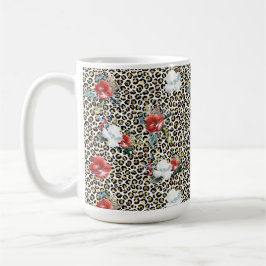 Guld Leopard Print Red White Blommigt Kaffemugg