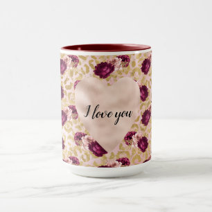 Guld Leopard Print Rosa ros Blommigt Heart   Mugg