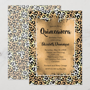 Guld Leopard Quinceañera Födelsedagsfest inbjudan
