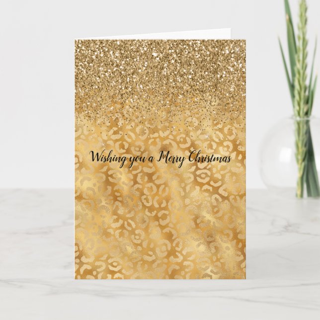 Guld Leopard Skriv ut Glam Glitter Helgkort (Framsida)