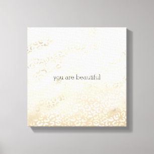 Guld Leopard Skriv ut Khaki Cream Beige Watercolor Canvastryck